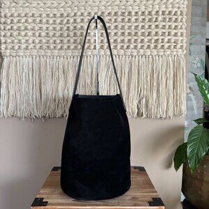 J. Crew Berkeley Oval Bucket Bag in Black Genuine Leather Suede Shoulder Strap
